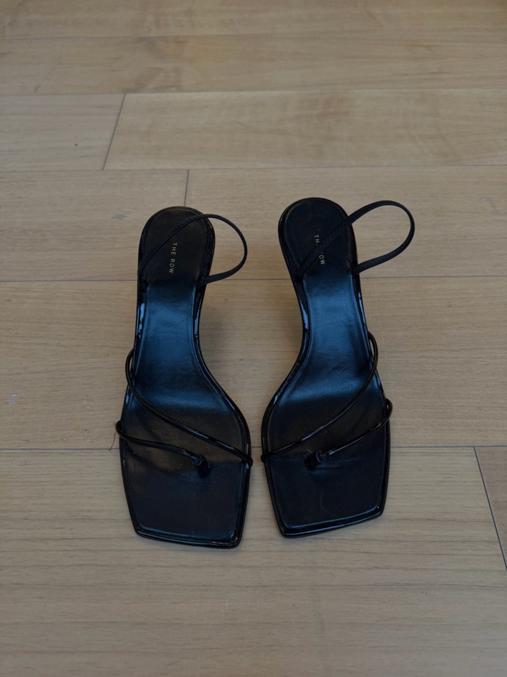 The Row Black Strappy Square-Toe Slingback Heels